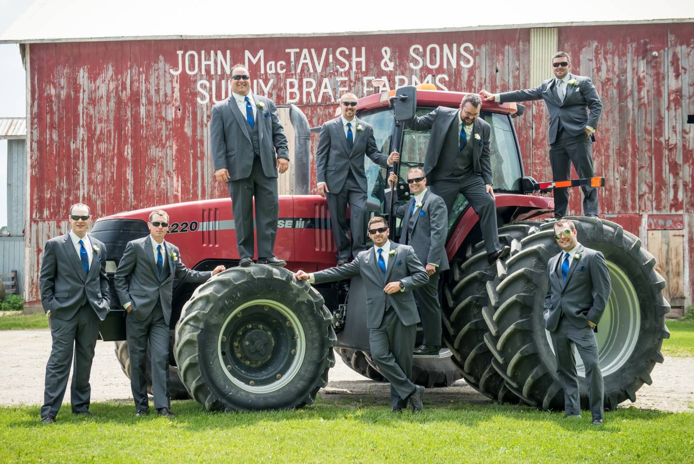 Groomsmen on Tractor